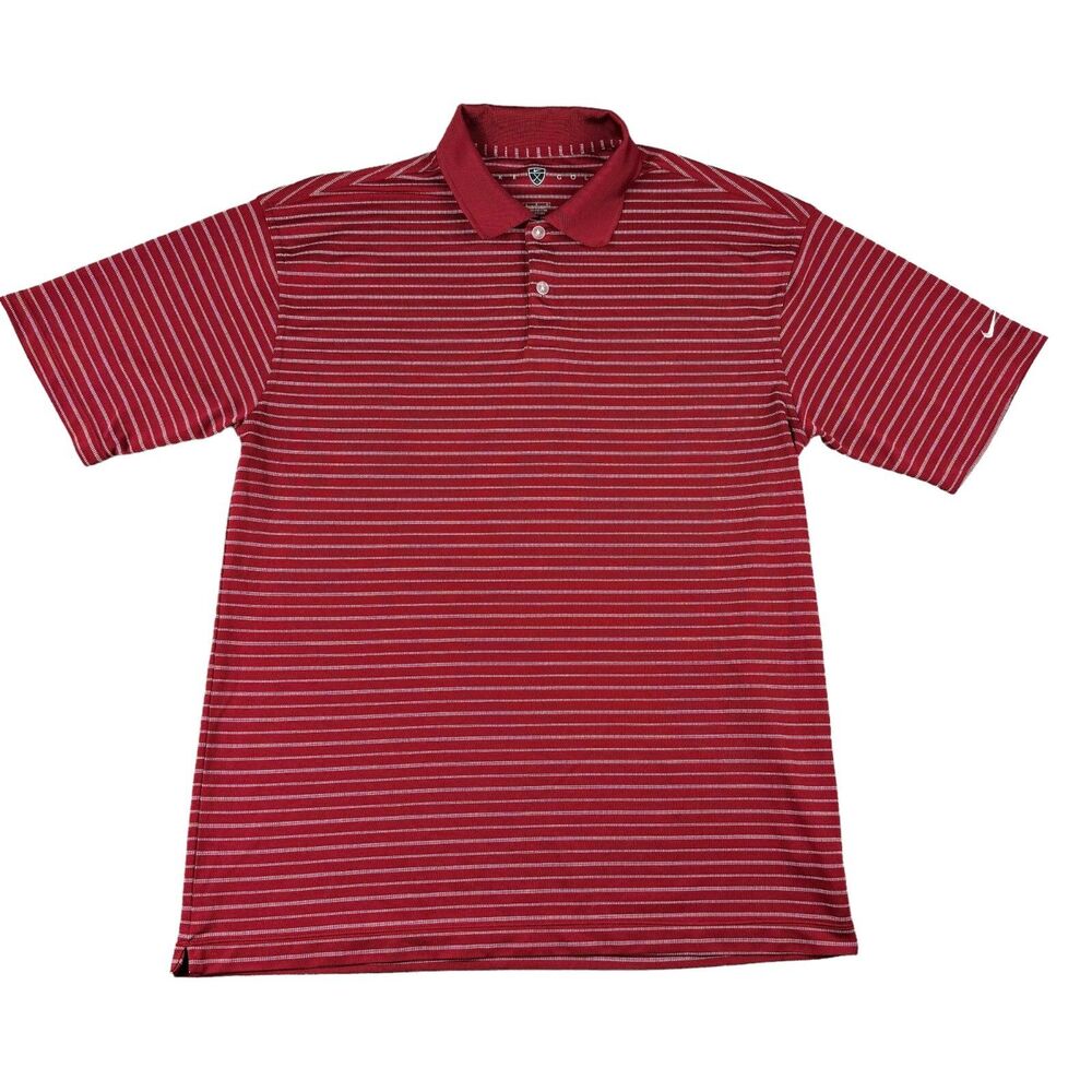 Nike Golf Polo Shirt Men's Large Red Short Sleeve Striped Preppy Fit Dry Sports